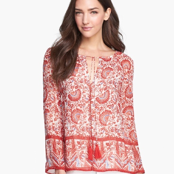 Tory Burch Tops - Tory Burch Danica Silk Blouse Sz 10 Red Boho
